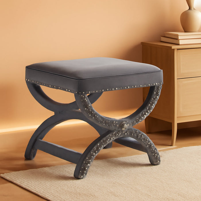 Expound Performance Velvet Upholstered Nailhead Trim Accent Ottoman in Gray
