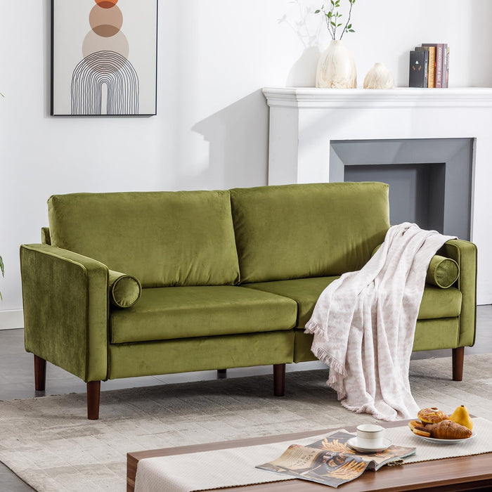 Brown Leather Mid-Century Modern Loveseat