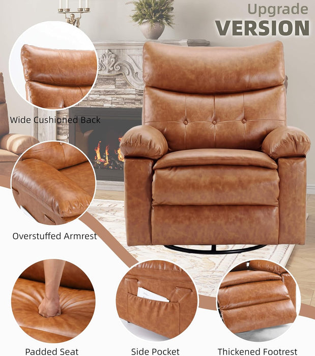 Leather Recliner Chair - Heat and Massage, Swivel Rocker Manual Recliner for Adults, Lazy Rocking Chair with Comfort Arms and Back Single Sofa for Living Room