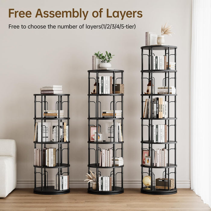Black Rotating Five Tier Floorstanding Bookshelf Spin360