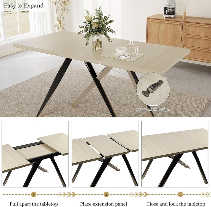 7-Piece Dining Table Set for 6, Natural Table + 6 Beige Chairs