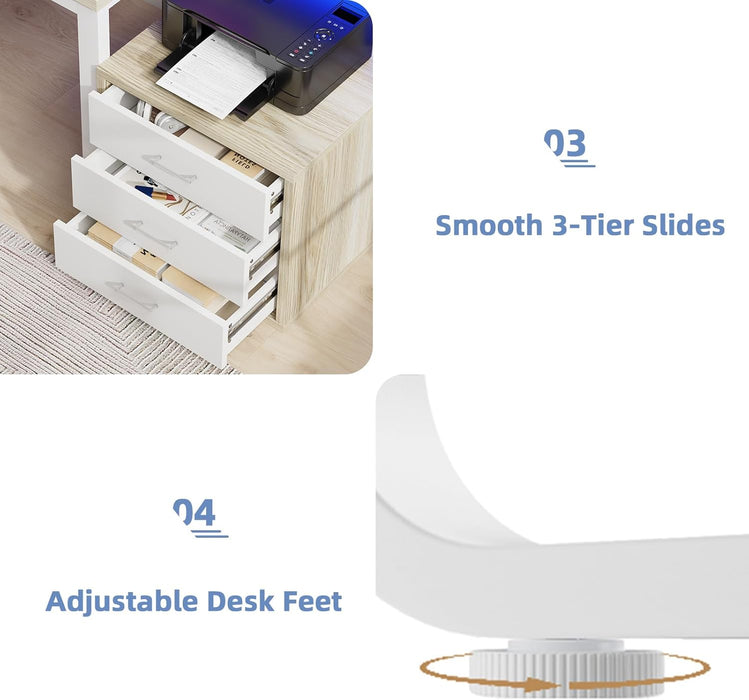 67Inch White Walnut Computer Desk With LEDLighting