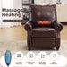 Pushback Recliner Chair with Massage and Heat, Breathable Leather Recliner Chair with Overstuffed Backrest, Recliner with Rivet Decoration, Single Sofa Accent Chair for Living Room, Brown