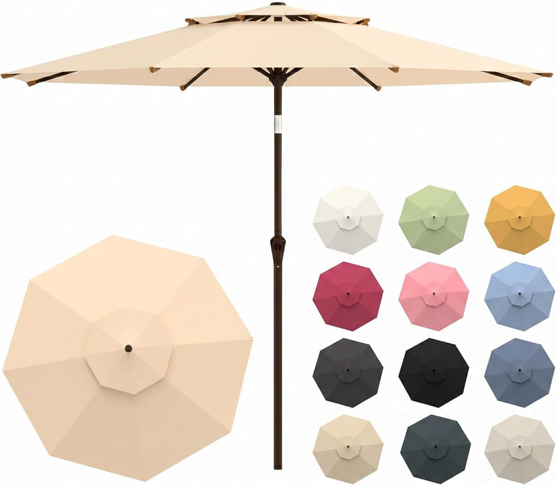 10FT Patio Umbrella, 2 Tier Outdoor Table Umbrella, Large Vented Market Umbrellas with Push Button Tilt and Crank, 8 Sturdy Ribs for Backyard, Deck, Pool, UPF50+ UV Protection