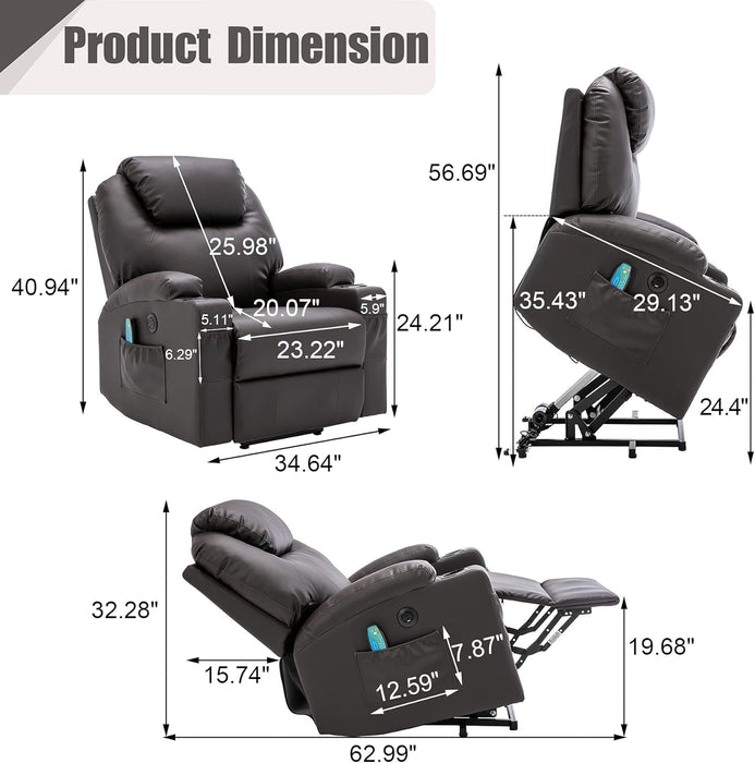 Brown Power Recliner with Massage & Heat