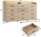 12 Drawers Dresser for Bedroom, 63" Wood Dresser with Power Outlet, LED Lights and Deep Drawers, Wide Chest of Drawers, Modern Minimalist Closet Dressers for Kids Bedroom, Living Room, Nursery, Oak