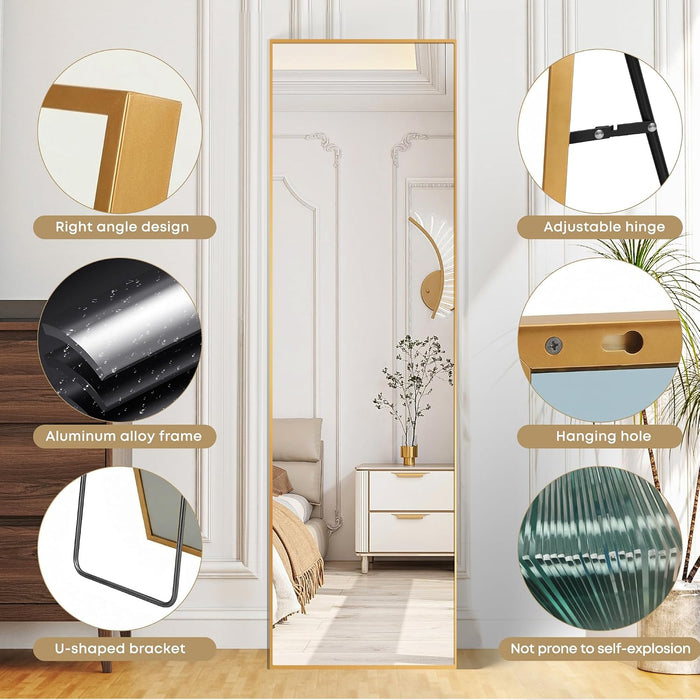 Full Length Mirror with Stand, Full Body Standing Mirror-55"X16", Gold
