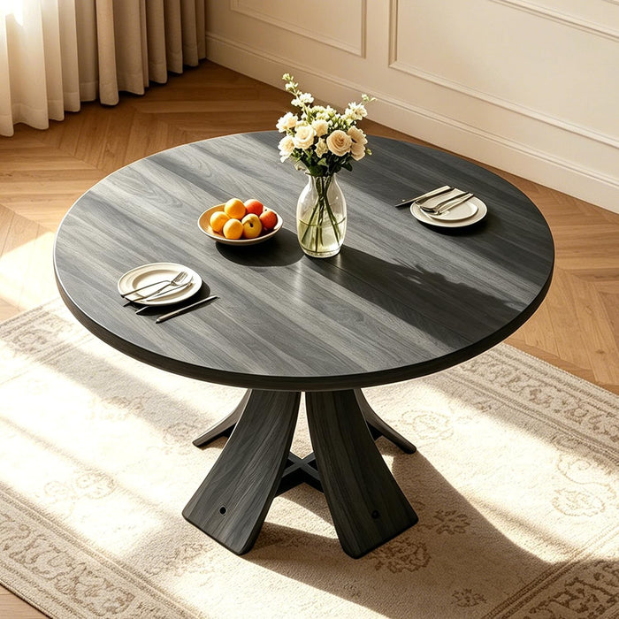 43.3" round Dining Table for 4-6 People | Farmhouse Kitchen Table, Mid Century Modern Circle Dining Table, Curved Solid Wood Frame, for Kitchen Dining Room, Black