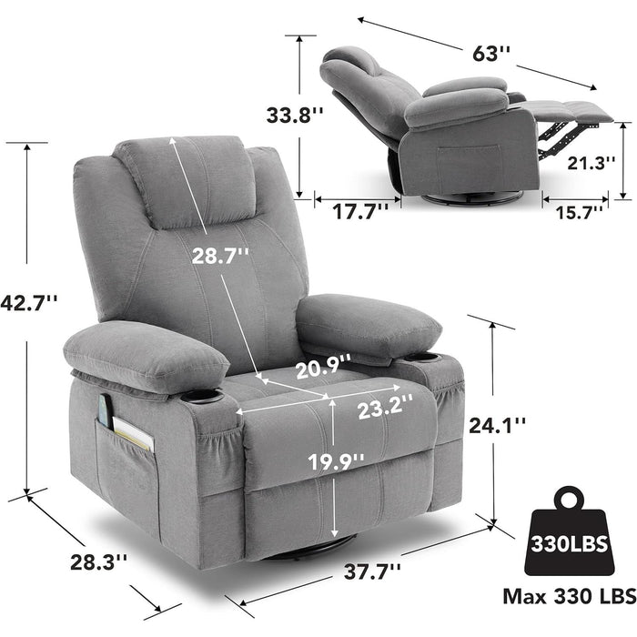 Swivel Recliner with Heat and Massage