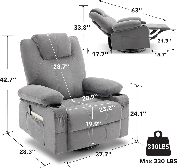 Swivel Recliner with Heat and Massage