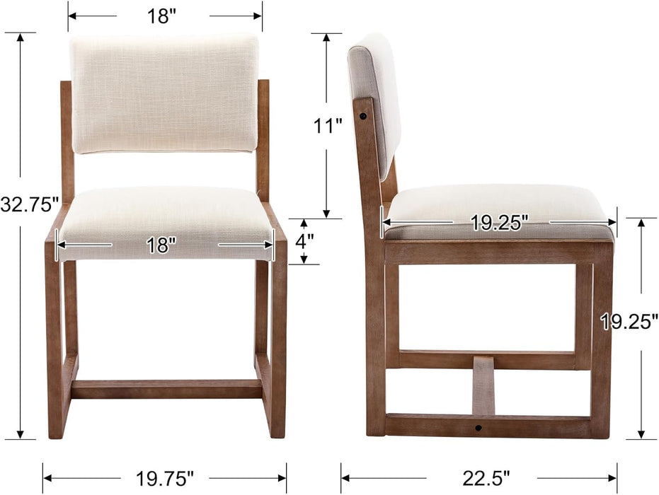 Upholstered Dining Chairs Set of 2, Mid-Century Modern Dining Room Chairs, Linen Fabric Kitchen Side Chairs with Wood Legs, Beige
