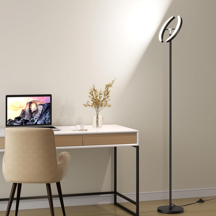 Floor Lamps for Living Room, 28W/1600LM Bright LED Floor Lamp with Remote & 2 Rotatable Lights, 74" Dimmable Tall Standing Lamp, Modern Reading Torchiere Corner Lamp for Bedroom Office, Black