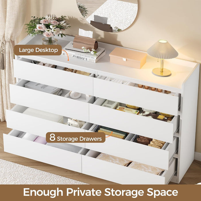 White Dresser for Bedroom, 8 Drawer Dresser Chests of Drawers