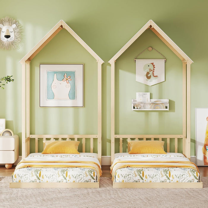 Twin Size Montessori Floor Bed Natural SolidWoodFrame