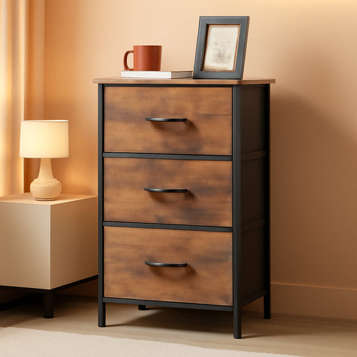 Tall Dresser for Bedroom with 4 Drawers, Storage Organizer Chest of Drawers with Removable Fabric Bins for Living Room Closet Bedside Nursery Laundry Entryway Hallway, Wood Grain Print