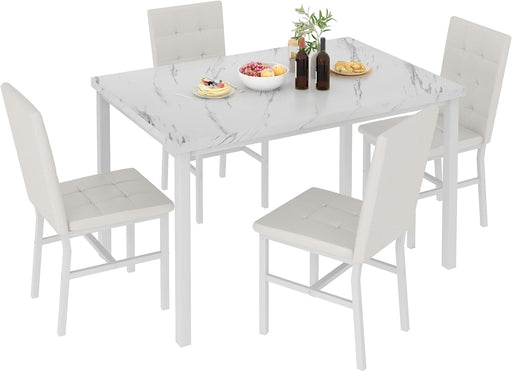 Snow White MarblePatterned Dining Table Set FivePiece