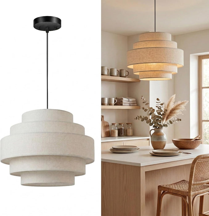 FiveTier Farmhouse Pendant Light Beige Linen Shade