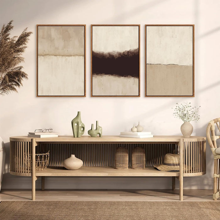Neutral Abstract Wall Art Set of 3, 24"X36" Large Framed Textured Wall Decor, Minimalist Modern Wall Painting, Beige Black Canvas Art Print for Living Room, Bedroom, Dining Room, Office
