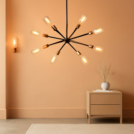 8 Lights Dining Room Light Fixtures Modern Sputnik Chandelier Black and Gold Mid Century Pendant Light for Kitchen Island Entryway Foyer Living Room UL Listed