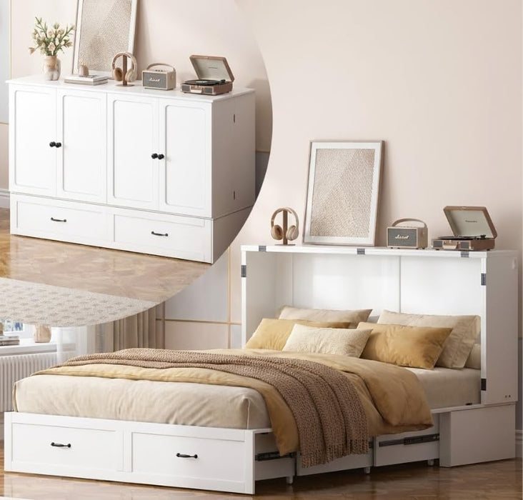 Queen Murphy Bed Cabinet With USB PortsAndCharging