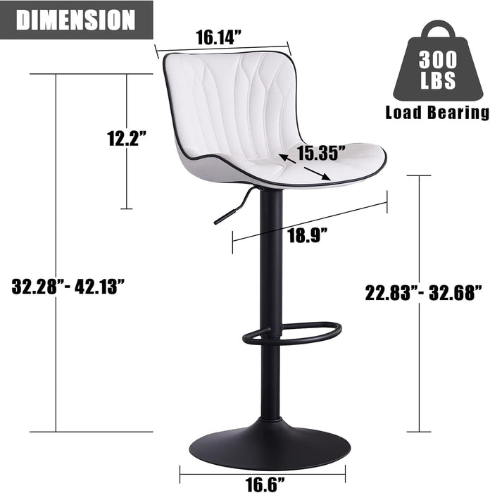 White Bar Stools Set of 2 Modern Kitchen Counter Height Bar Chair with Back Swivel Adjustable Faux Leather Upholstered Barstools for Breakfast Island Tall 300LBS
