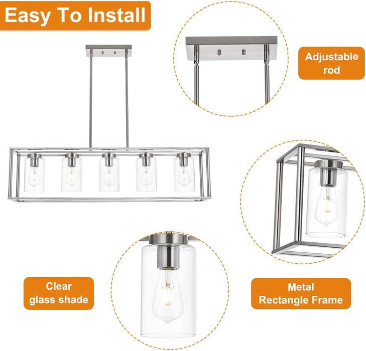 Brushed Nickel Five Light Linear Pendant Luminaire