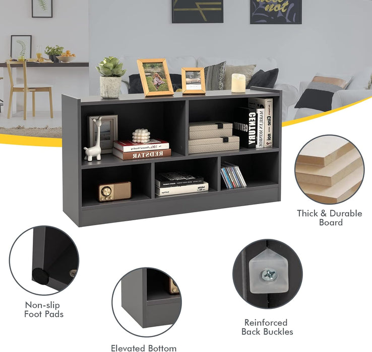 5 Cube Bookcase, 2 Tier Wooden Storage Open Bookshelf, Multipurpose Display Storage Cabinet for Living Room, Bedroom, Hallway, Kid'S Playroom, Reading Nook (Grey)