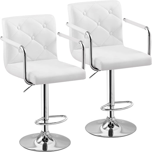 Adjustable Bar Stools Set of 2, Swivel PU Leather Counter Height Barstool with Back and Arms for Kitchen/Island, White