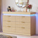Dresser for Bedroom 6 Drawers with RGB LED Lights and Charging Station, 47.2" Wide Fluted Wooden Chest of Drawers, TV Stand Closet Clothes Storage Organizer for Living Room, Hallway, Oak