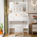 Vanity Desk with LED Mirror and 3 Light Modes, Makeup Vanity Table with Power Outlet, 4 Drawers and Hidden Storage Chair for Bedroom, White