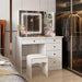 5-Drawers White Wood LED Push-Pull Mirror Makeup Vanity Sets Dressing Table Sets with Stool and 3-Tier Storage Shelves