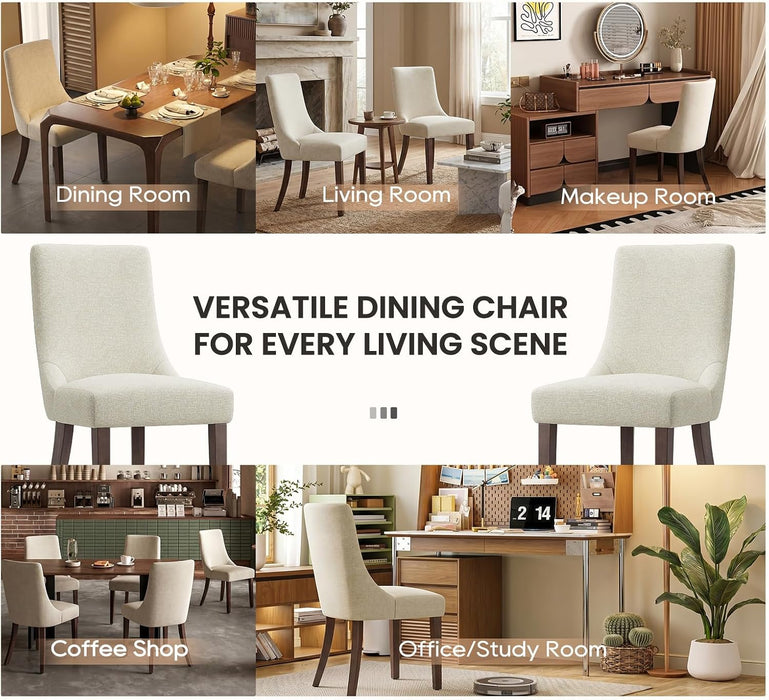 Wooden Dining Chairs Set of 4, Upholstered Kitchen & Dining Room Chairs with Solid Wood Legs Curved Backrest Farmhouse Accent Chair for Dining/Kitchen/Living Room, Beige
