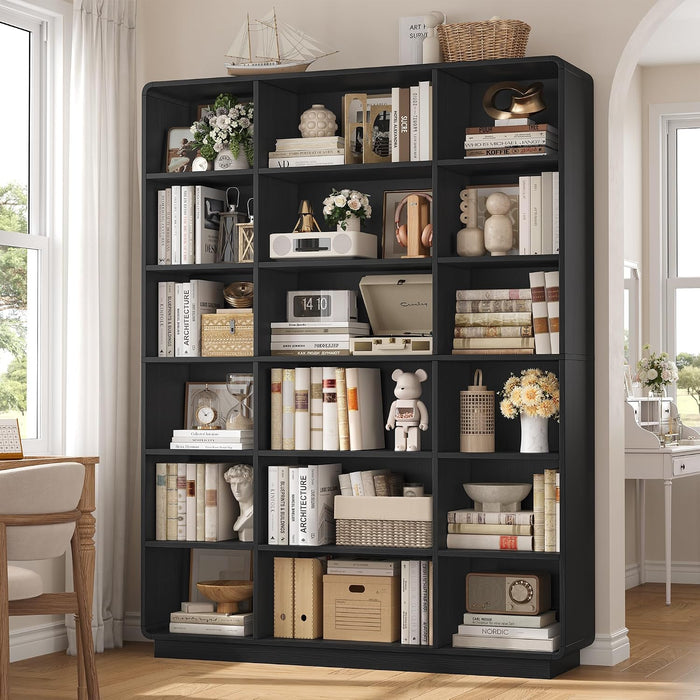 72" Triple Wide Bookshelf, 6-Tier Tall Bookcase, Black Book Shelf