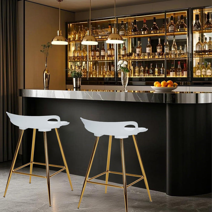 Bar Stools Set of 2, Gold Bar Stools, Counter Height Stools with Leather Padded Seats and Footrests, 26 Inch White Barstools for Kitchen Island, Farmhouse or Home Bar