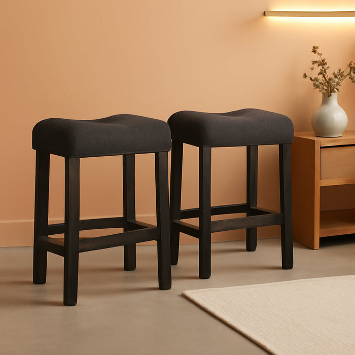 Sora Button Tufted Counter Height Saddle Stools, Set of 2, Gray