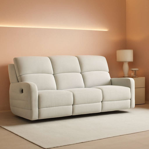 Manual Living Room Furniture Reclining Couch Set, Soft Fabric 3 Seat Sofa Recliner Sofa for Meeting Room, Overstuffed Backrest and Armrest