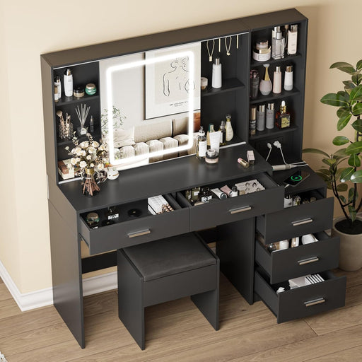 Black Makeup Vanity Desk With IlluminatedMirrorLED