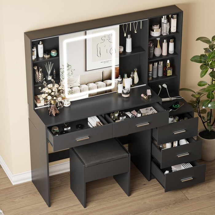 Black Makeup Vanity Desk With IlluminatedMirrorLED