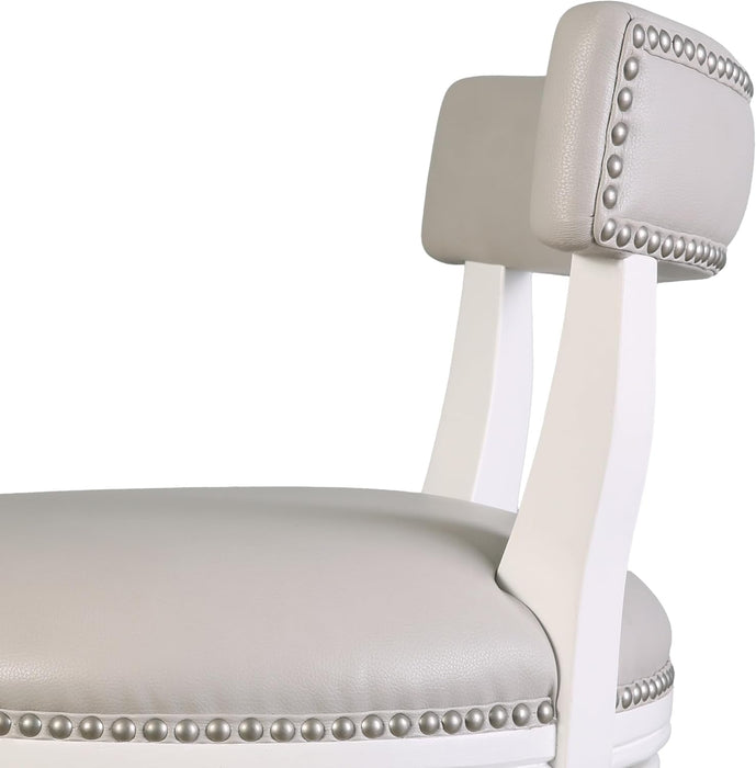 Pasha 31" Bar Stool, White Wood with Gray Faux Leather Seat and Back