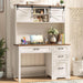 Farmhouse 67" H Executive Desk with Hutch,Computer Desk with Charging Station,Office Table with LED Light and 4 Drawers,File Drawers and Storage Cabinet,Workstation for Home Office.Unique White