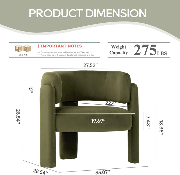 Modern Velvet Accent Chair Set of 2, Upholstered Barrel Chairs, Comfy Side Arm Chairs with 3 Legs for Living Room, Bedroom, Reading, Green