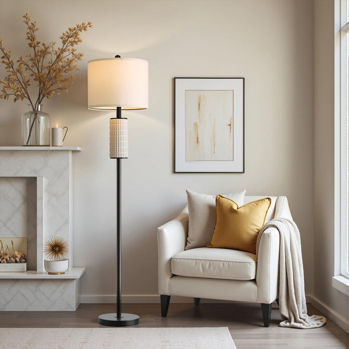 Ceramic Floor Lamps for Living Room, 64" Modern Standing Lamps for Bedroom, Farmhouse Tall Floor Lamps for Living Room Dinning Reading Home Office, Nursery, Rotary Switch, Matte Black