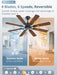 52 Inch Ceiling Fan No Light, 8 Blades Black Ceiling Fans without Lights, Quiet Rerverible DC Motor, 6Speeds, for Bedroom, Living Room, Home Office and Patio
