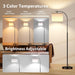 Floor Lamp with Linen Shade, Arc Dimmable Tall Standing Lamp with Remote Control, Modern Floor Reading Light for Living Room Bedroom Office Corner, 9W LED Bulb Included