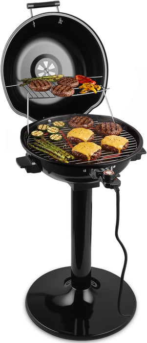 Electric Grill Outdoor,  Electric BBQ Grill, 1600W Portable BBQ with Lid for Cookouts, BBQ Gatherings, Small Spaces, Adjustable Heat, Removable Stand Grill, Oil Collector