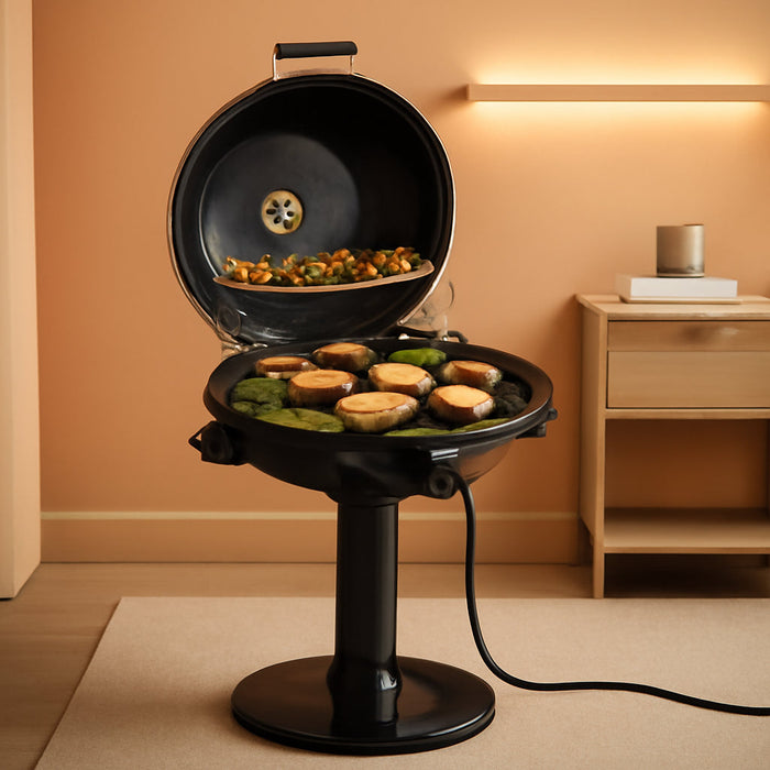 Electric Grill Outdoor,  Electric BBQ Grill, 1600W Portable BBQ with Lid for Cookouts, BBQ Gatherings, Small Spaces, Adjustable Heat, Removable Stand Grill, Oil Collector