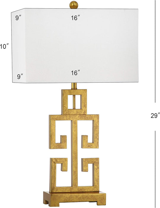 Lighting Collection – Greek Key Table Lamp Set of 2 – Antique Gold Metal Base with White Fabric Shade, LED Bulbs Included, 29-Inch Bedroom Living Room Desk Lamps (LIT4305A-SET2)