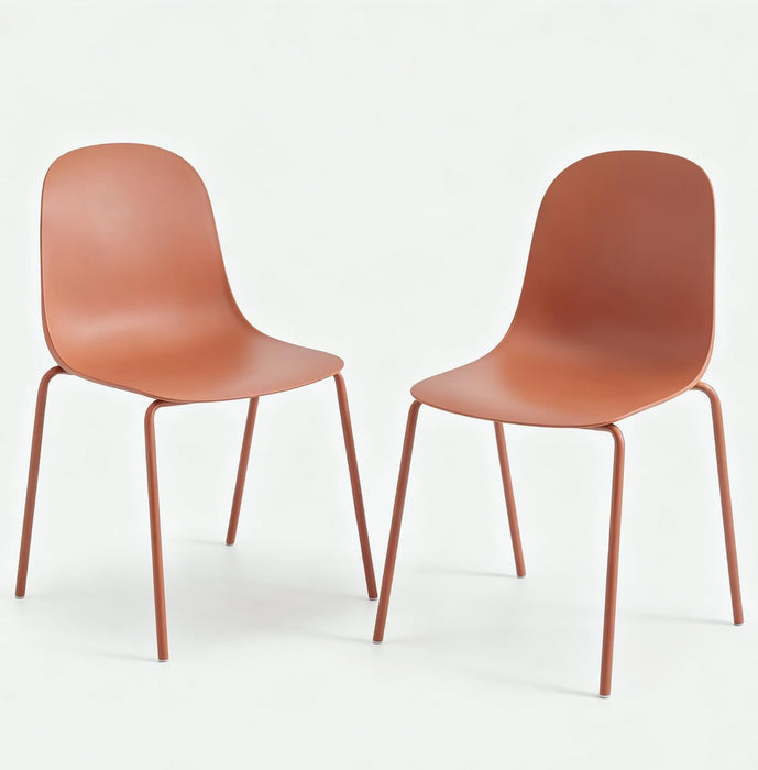 Dining Chairs Set of 2, Plastic Stackable Kitchen Chairs, Modern Indoor/Outdoor Chair with Metal Legs for Dining Room, Kitechen, Cafes, Restaurants (Terracotta)