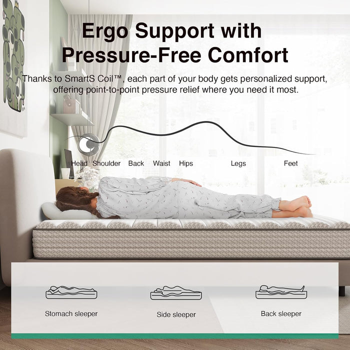 Twin Mattress, 6 Inch Twin Size Mattresses in a Box with Smarts™ Coil for Pressure Relief, Medium Plush Foam and Spring Hybrid Colchones with Certipur-Us Certified