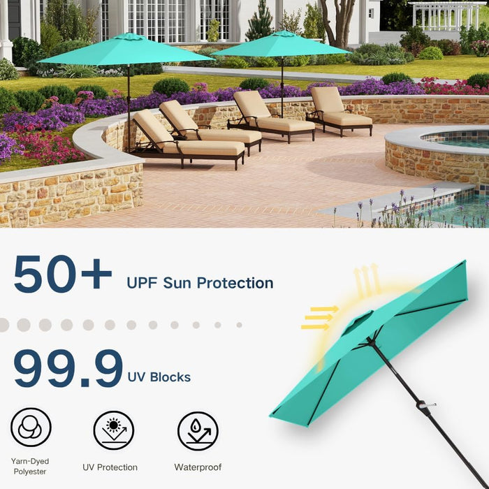 6.5' X 10' Rectangular Patio Umbrella Large Outdoor Market Umbrella W/ UV Protection, Push Button Tilt and Crank Lift, Rectangle Table Umbrella for Garden, Deck, Pool, Patio, Turquoise Blue